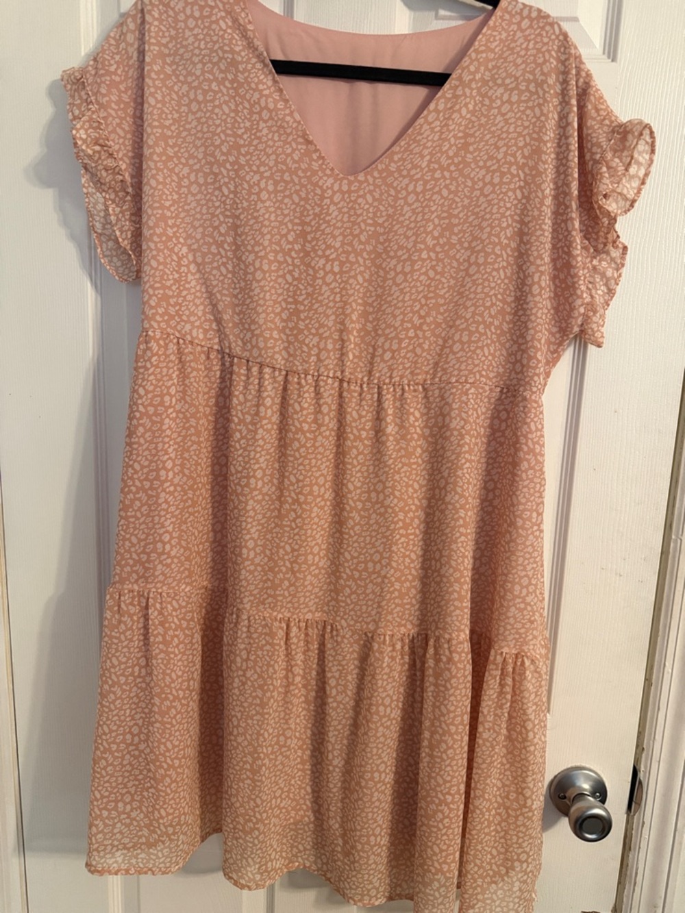 Blush Pink V-Neck Tiered Swing Dress